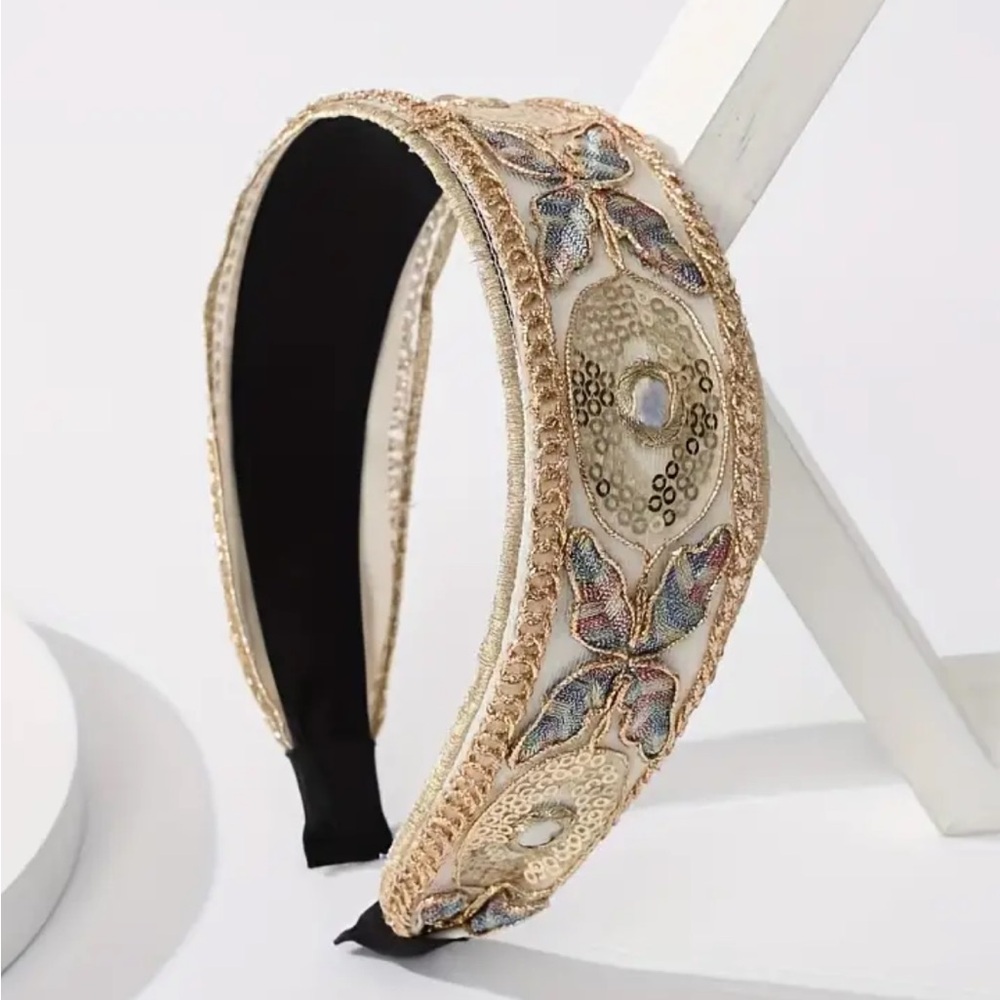 Wide-Brimmed Sequin Butterfly Headband - Picture 1 of 3